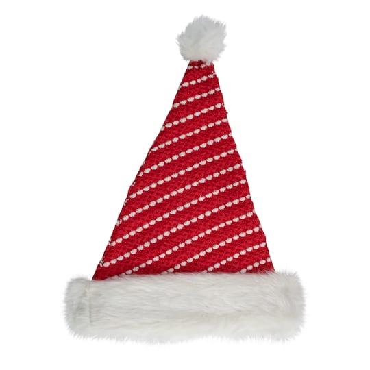 17&#x22; Red &#x26; White Striped Santa Hat with Pom Pom